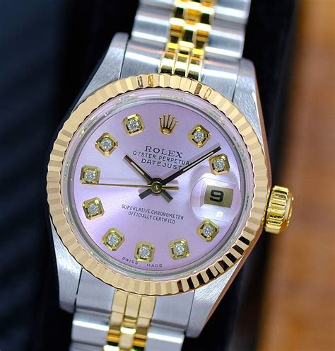 women's used pre-owned rolex datejust 69173 steel watch|rolex 69173 diamond dial.